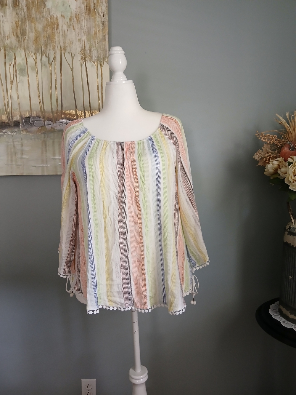 new directions Pastel Multi-Stripe Peasant Top